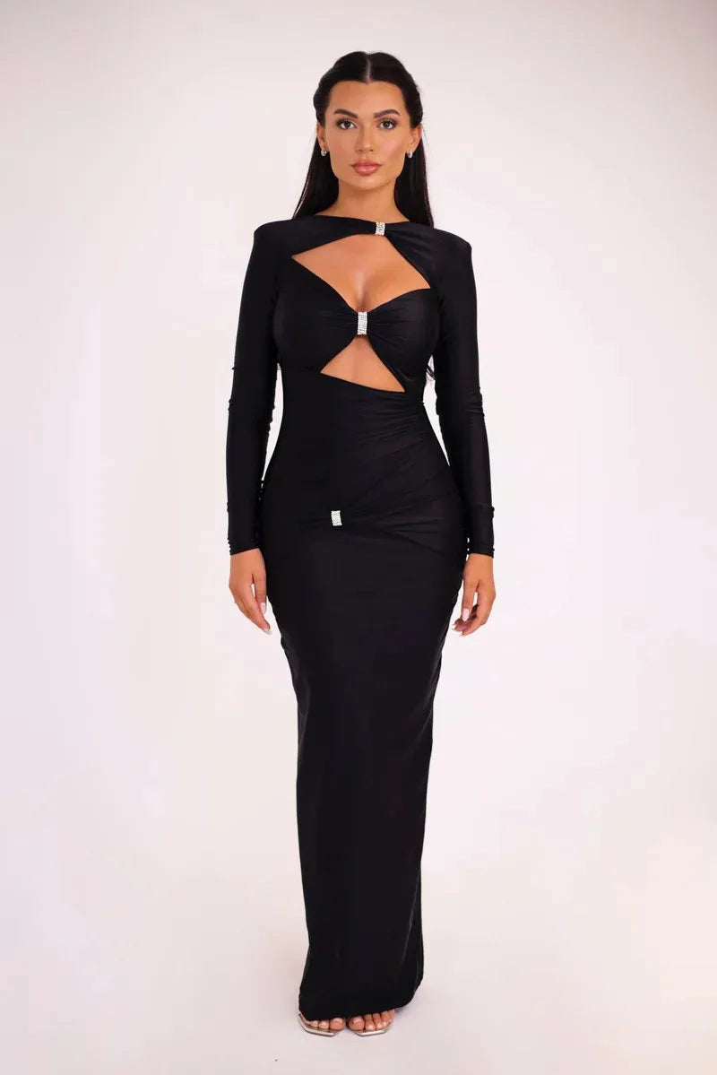 Elegant Hollow Out Long Sleeve Sexy Maxi Dress