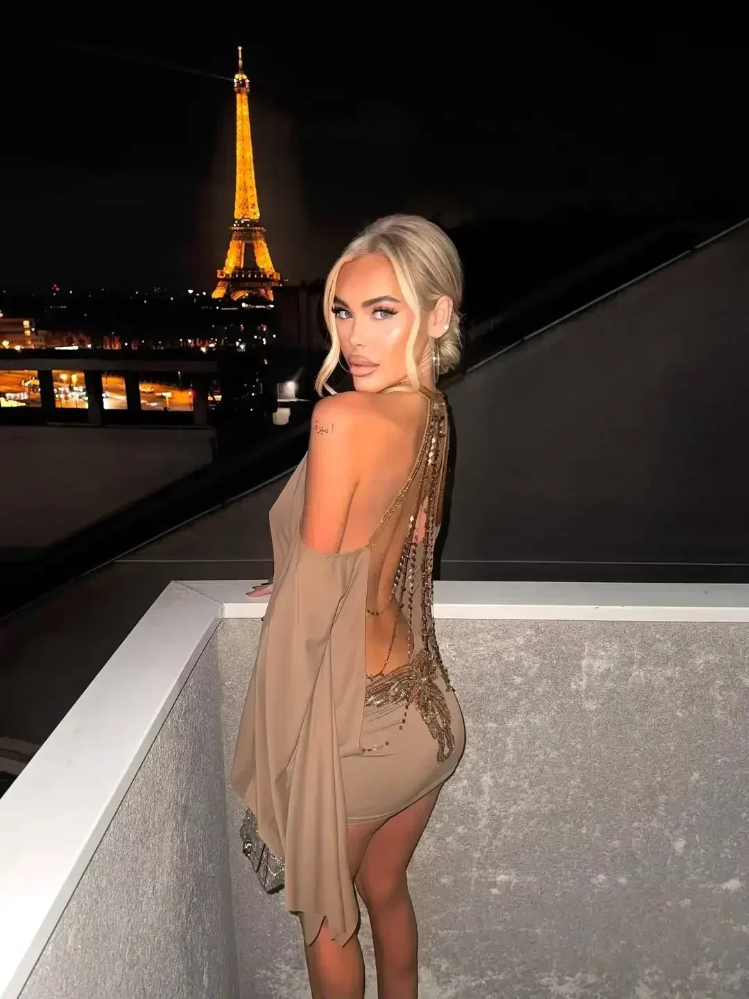 Backless Batwing Sleeves Short Dress