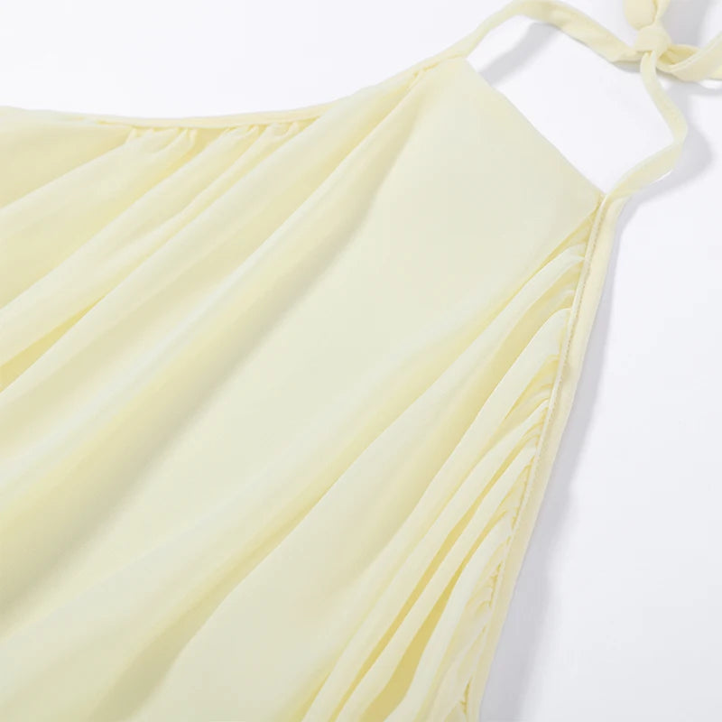 Sexy Halter Backless Party Gowns Women's Yellow Big Hem Off-shoulder Long Dresses 2026 Spring New Ladies Loose Beach Robes