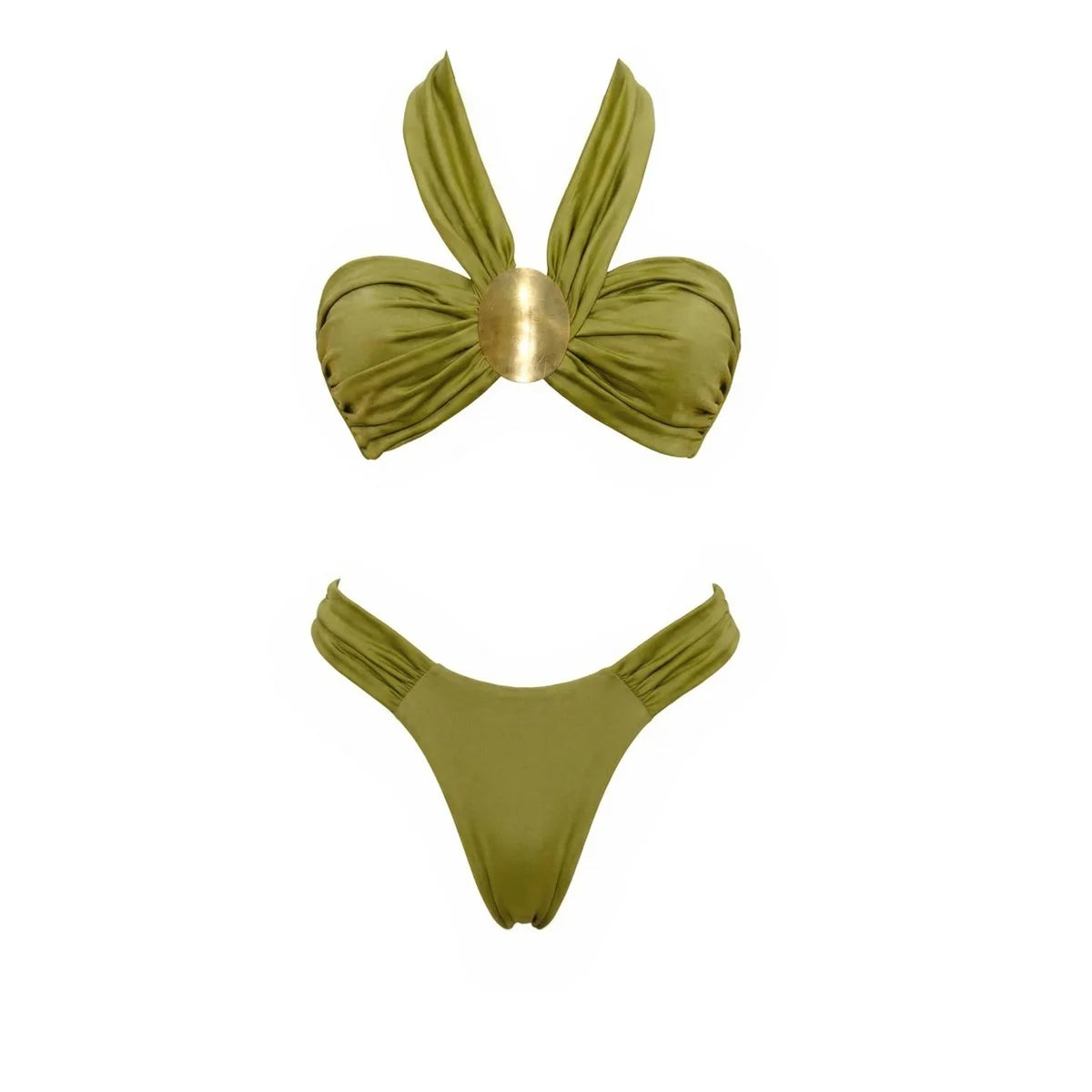 Bandeau 3Pcs Biquini Sexy Bikini Women Swimsuit Push Up Swimwear Female Strappy Bathing Suits Green Bodysuit Beachwear Swim Suit