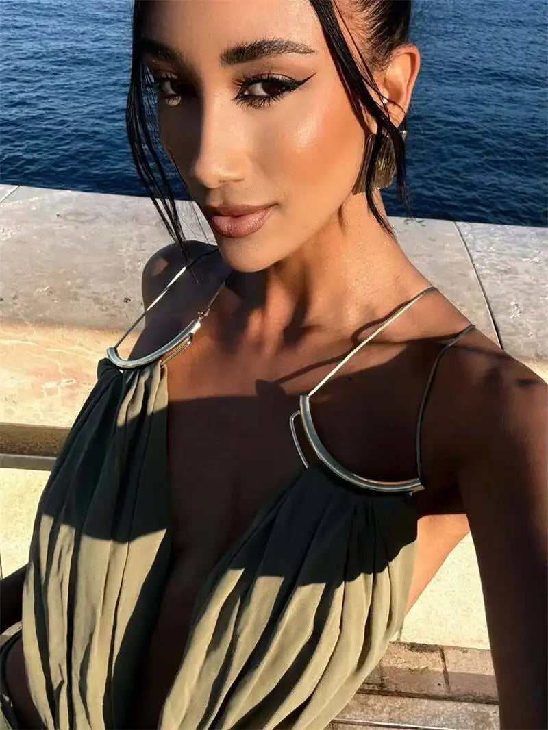 Halter Deep V Neck Maxi Dress Backless