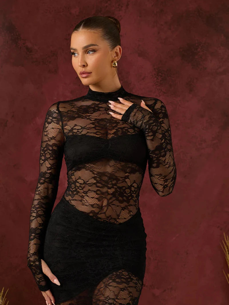 Long Sleeve O-neck See Through Sets