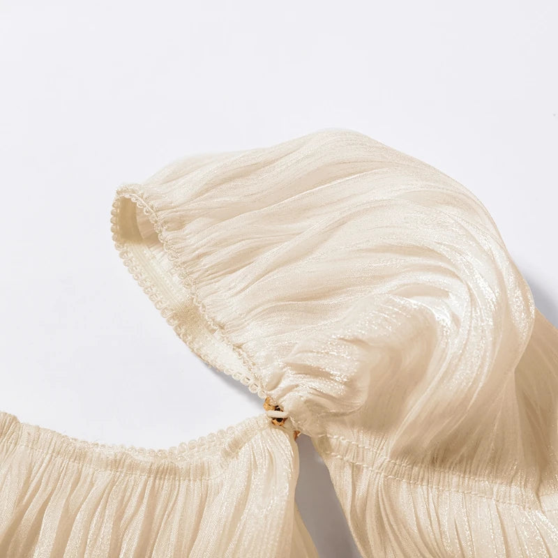 Cream Chiffon Off Shoulder Trendy dress