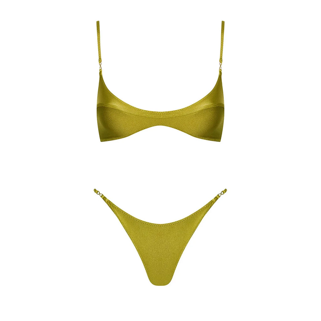 Bandeau 3Pcs Biquini Sexy Bikini Women Swimsuit Push Up Swimwear Female Strappy Bathing Suits Green Bodysuit Beachwear Swim Suit