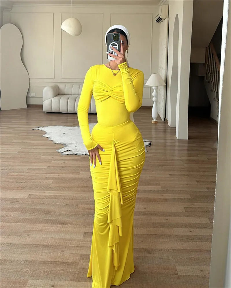 O Neck Ruched Bodycon Elegant Dress