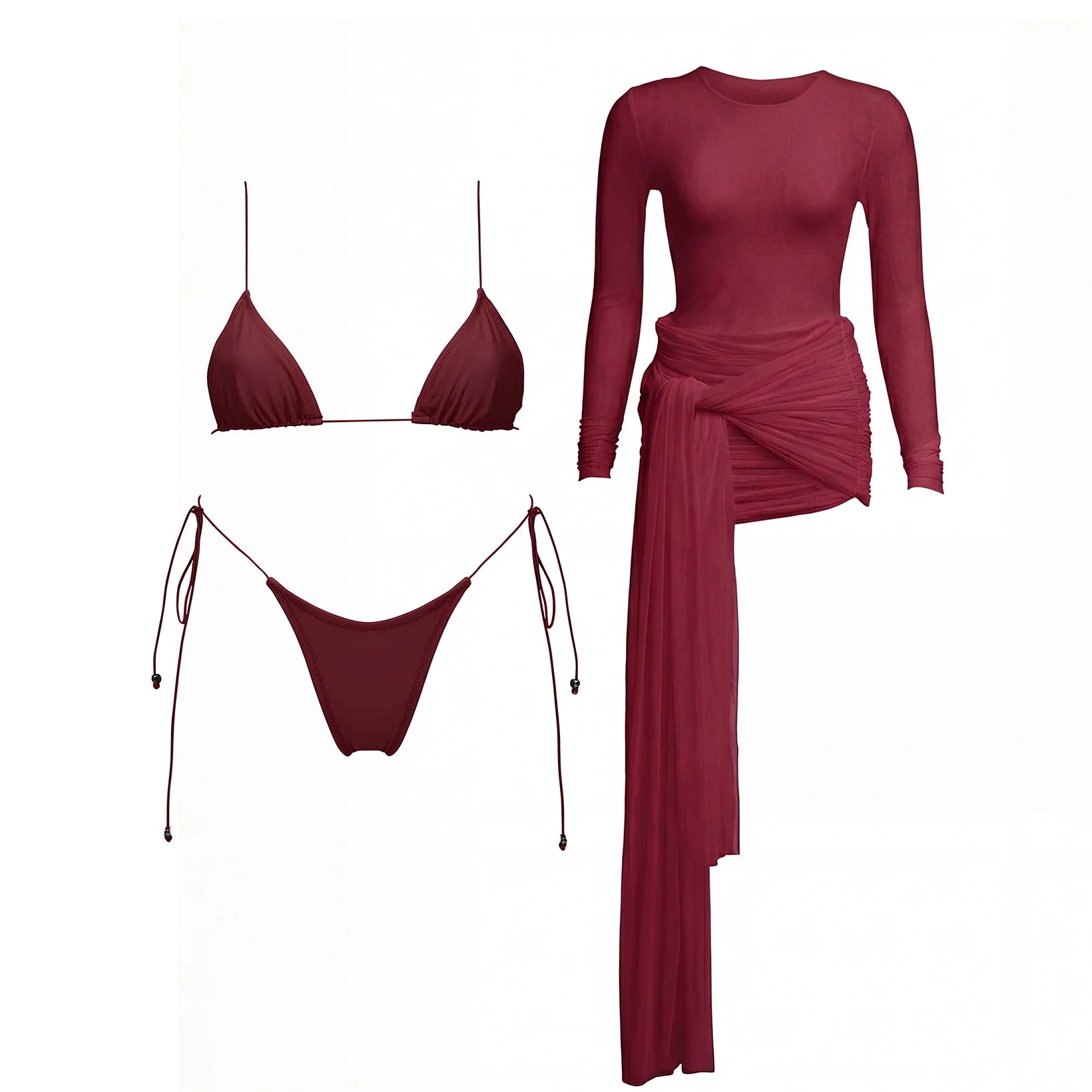 3Pcs Micro Bikini with Cover Up Women Swimsuit Sexy Bikinis Bandeau Biquini Female Swimwear Mesh Dress Bathing Suits Beachwear