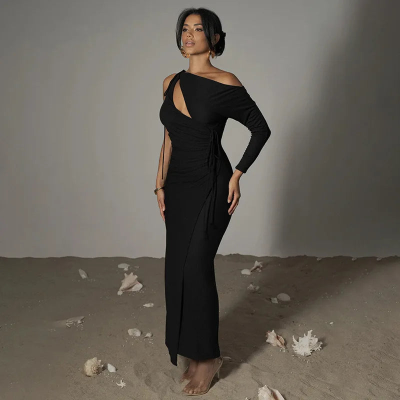 One Sleeve Hollow Out Lace-up Bodycon Backless Dress