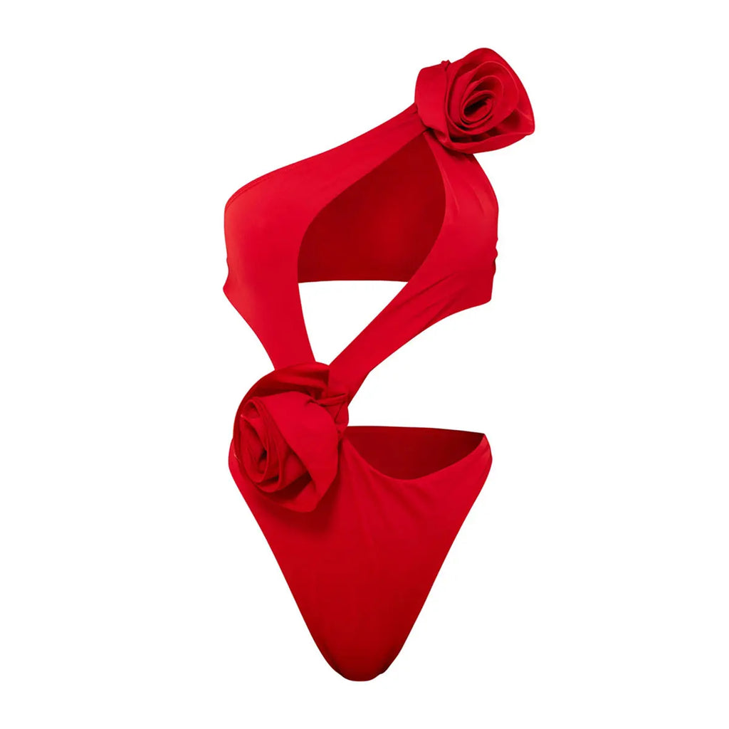 2026 Red Flower Swimsuit With Cover Up Desire Swim Suit Luxury Women Swimwear Sexy Hollow Bikini Beachwear Bodysuit Bathingsuit