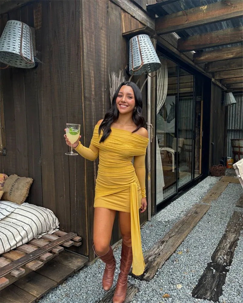 Off-shoulder Long Sleeve Bodycon Dress