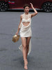 Weird Puss Irregular Sexy Dress Women Pleats Single Shoulder Sleeveless Backless Tassel Trend Prom Party Clubwear Mini Bodycon