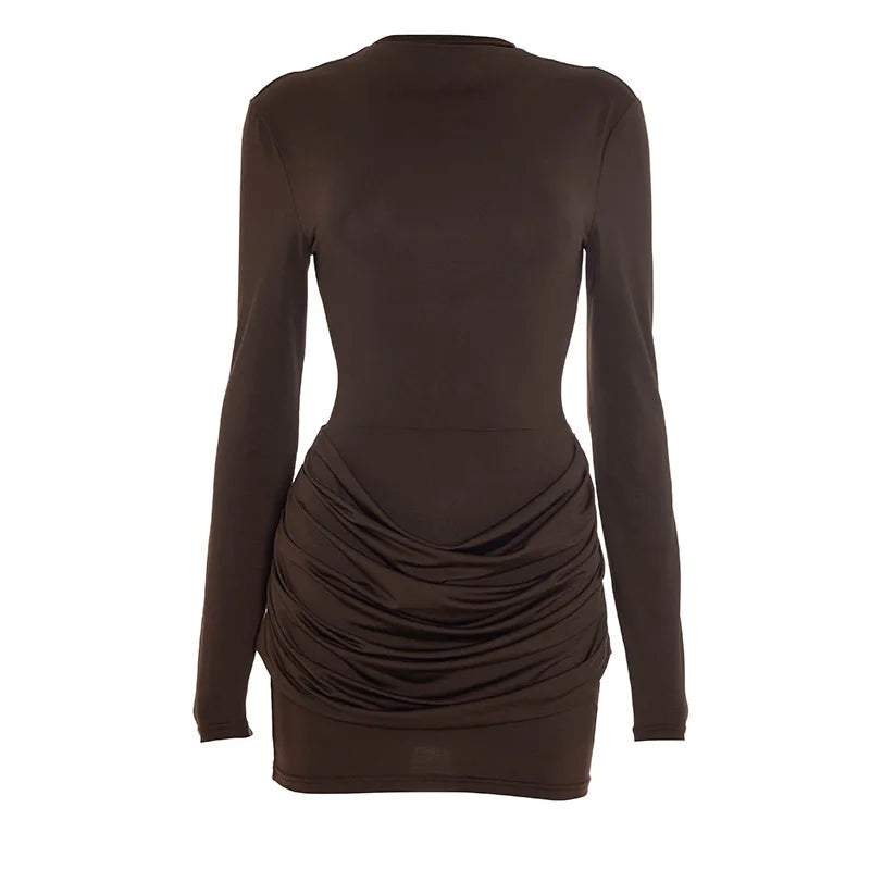 XIAOTANG Long Sleeve Ruched Sexy Mini Dress Women Autumn Winter New Elegant High Waist Bodycon Club Party Dresses Female
