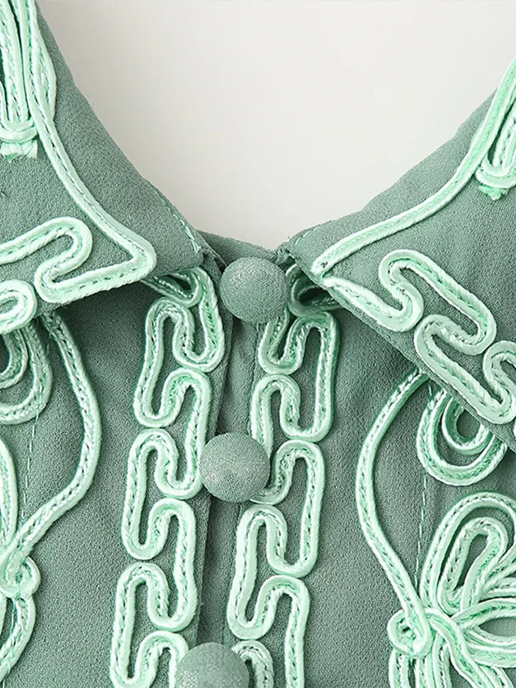 Floral Embroidery Halter Top Vest Breasted Mini Skirt Set Standing Collar Crop Women Short Tank Micro Transparent Crochet Skirts