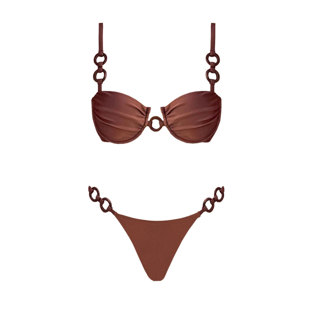 2025 3Pc Push Up Bikini With Long Skirt Sexy Women Swimsuit Female Swimwear Cut Out Swimming Suit Red Biquini Bodysuit Beachwear