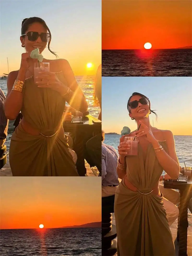 Halter Deep V Neck Maxi Dress Backless