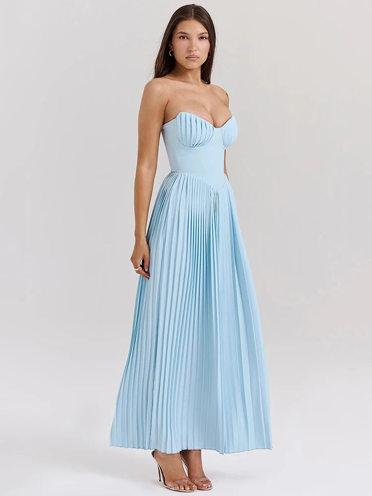 Strapless Pleated Floor-Length Dress