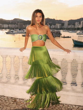 Tassel Skirt Set A Line Waist Skirt Bandage