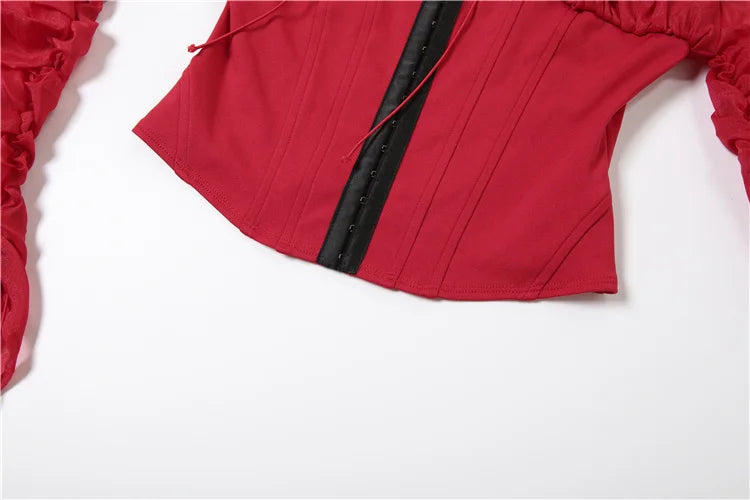 High-Stretch Lantern Sleeve Party Blouse