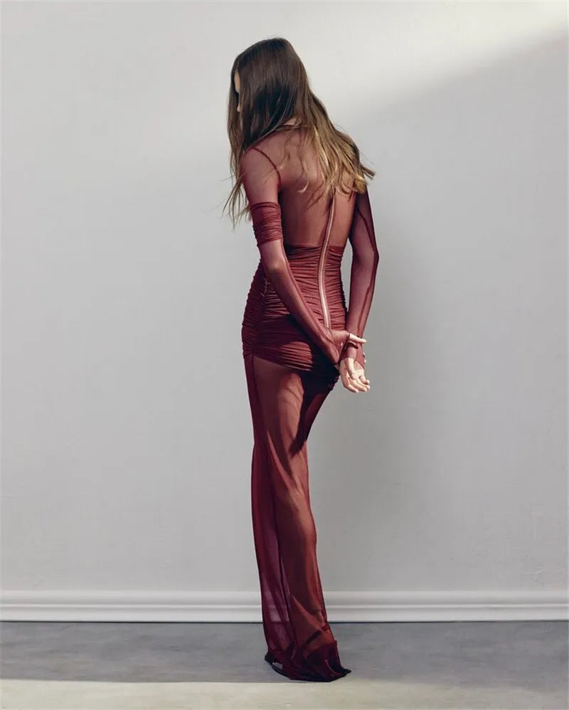 Elegant Sheath O-Neck Mesh Dress