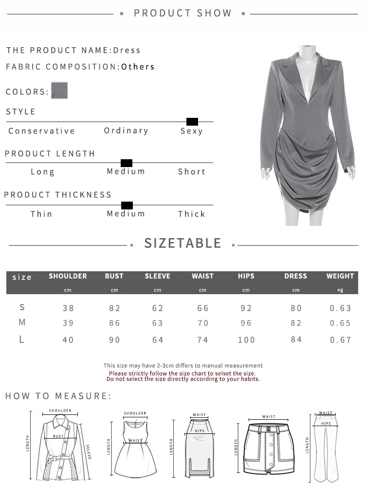 Nibber Office Dress Women Lapel Irregular Hem Full Sleeve Skinny Solid Simple Classic Elegant Autumn Trend Commute Mini Bodycon