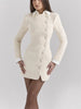 Ladies Contrast Mini Dress Elegant Lapel