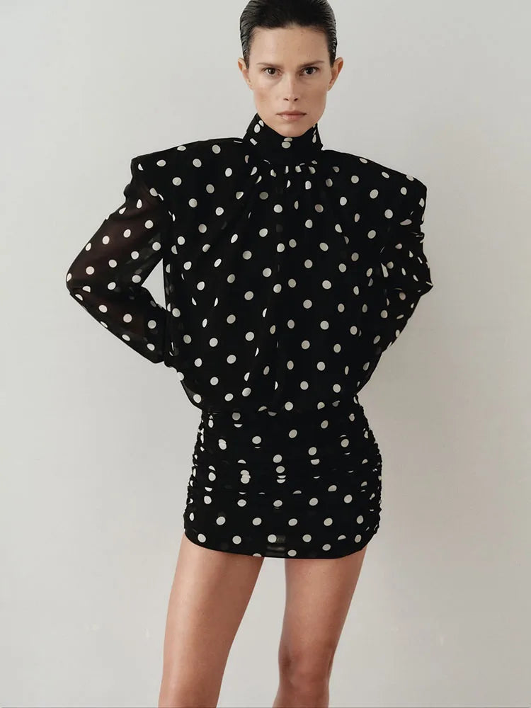 Polka Dot Turtleneck Mini Dress