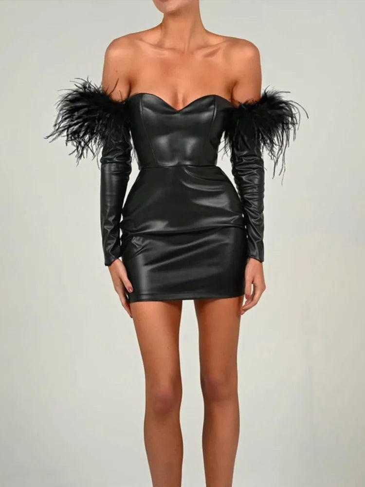 Off-shoulder Feather  dress