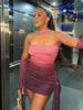 Mesh Simple Mini Dress Ribbons Full Sleeve Gloves