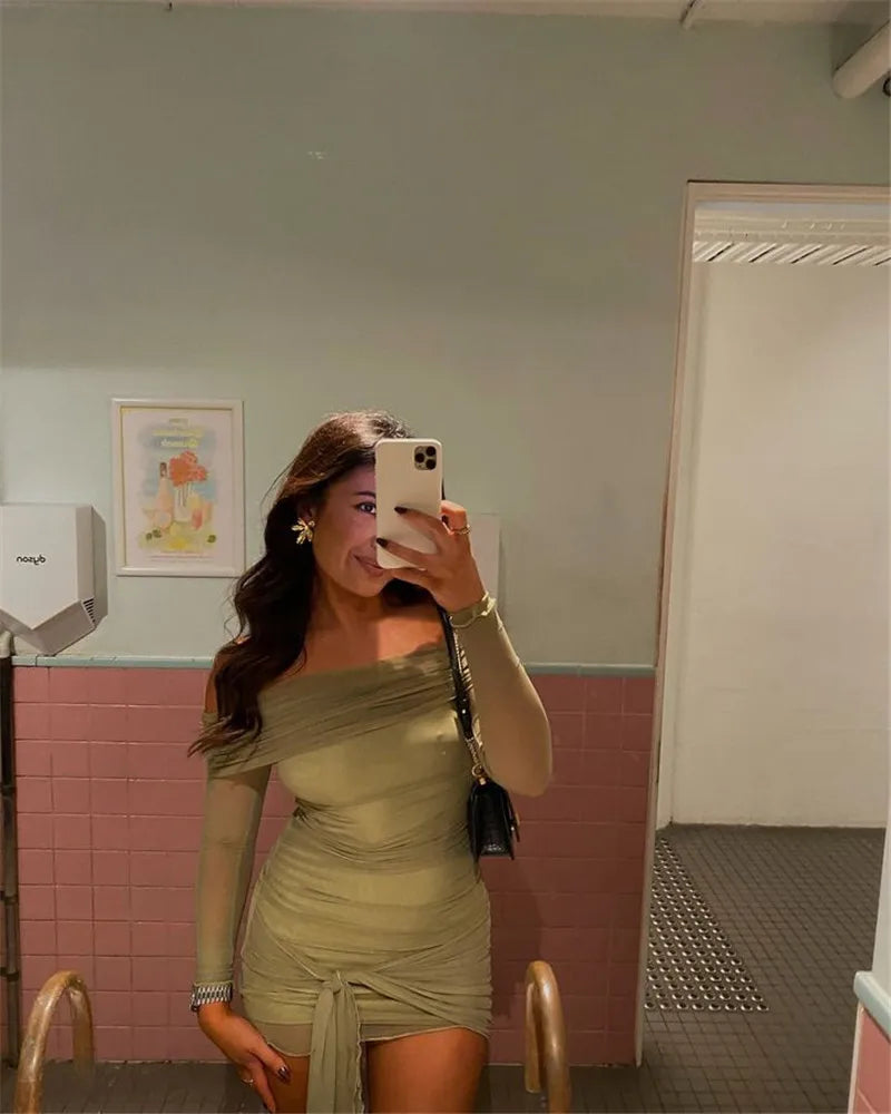 Off-shoulder Long Sleeve Bodycon Dress