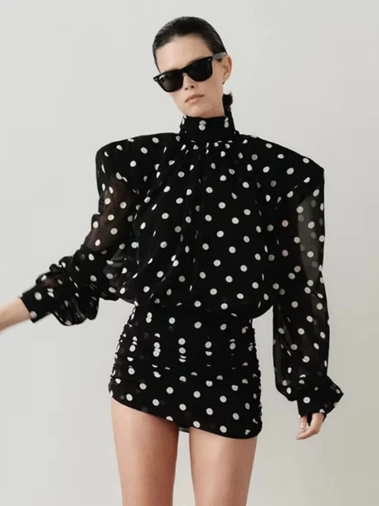 Polka Dot Turtleneck Mini Dress