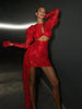 Sexy Gloves Long Sleeves Draped Mini Dress
