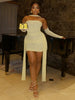 Mesh Simple Mini Dress Ribbons Full Sleeve Gloves