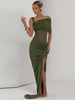 Waistless Shoulder Off High Side Slit Maxi Dress