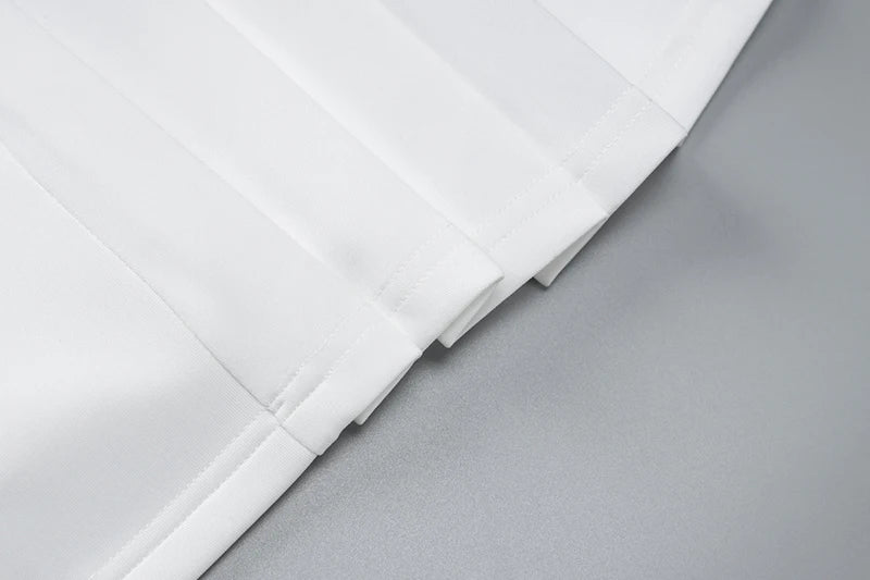 Deep V Mini Dress Single Breasted  Long Sleeves