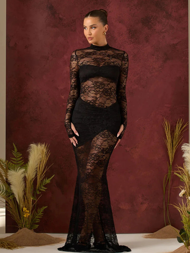 Long Sleeve O-neck See Through Sets