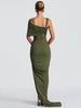 Waistless Shoulder Off High Side Slit Maxi Dress
