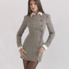 Ladies Contrast Mini Dress Elegant Lapel