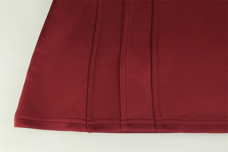 Sexy Women's Burgundy Mini Dress Luxury Turtleneck Transparent Long Sleeve A-line Short Dresses Evening Party Prom Cocktai New