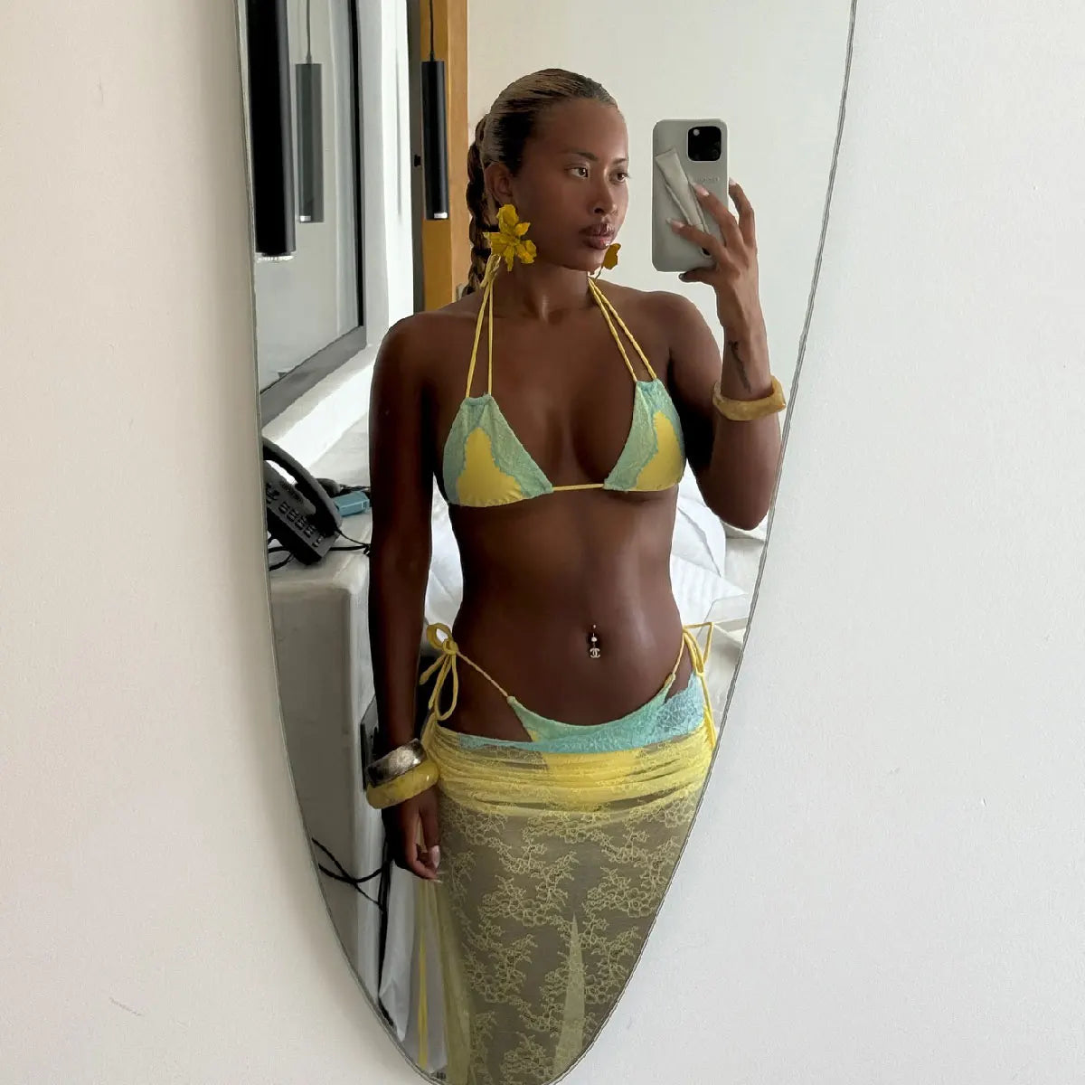 3Pcs Crochet Bikini With Long Skirt Sexy Swimsuit Women Swimwear Female Bandage Biquini White Swimming Suit Bodysuit Beachwear