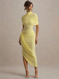 Half Sleeve Backless Ruched Maxi Dress