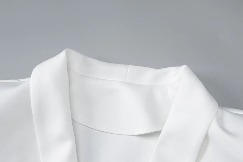 Deep V Mini Dress Single Breasted  Long Sleeves