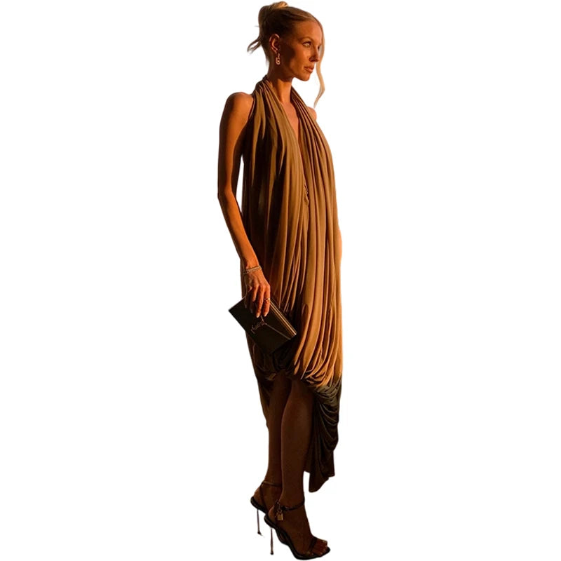Ruched Halter Sleeveless Irregular dress