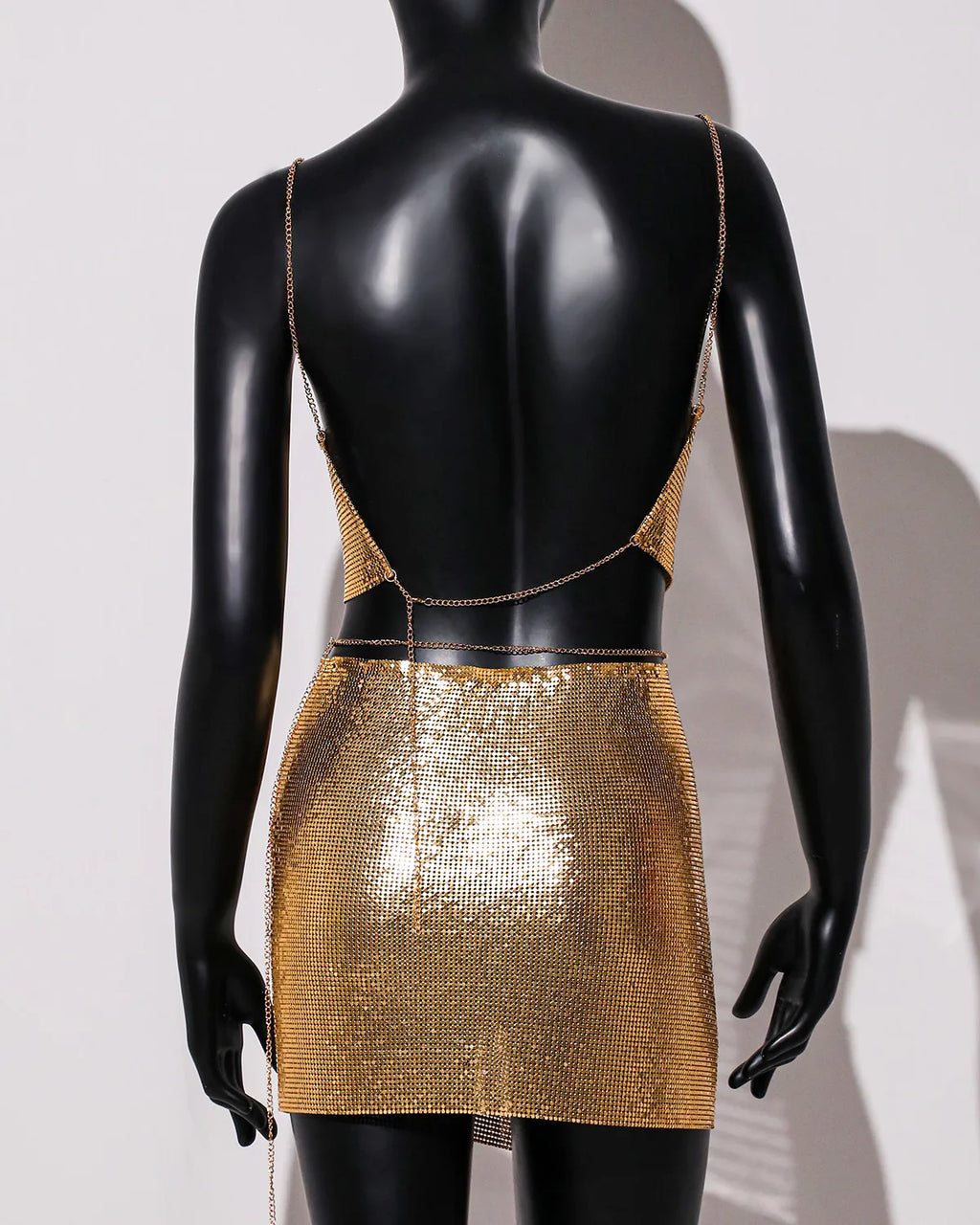 Metal Sequins Sleeveless Halter Skirts Set