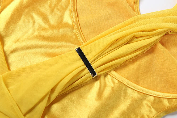 Low-Neck Sleeveless Bodysuits+Mesh dress