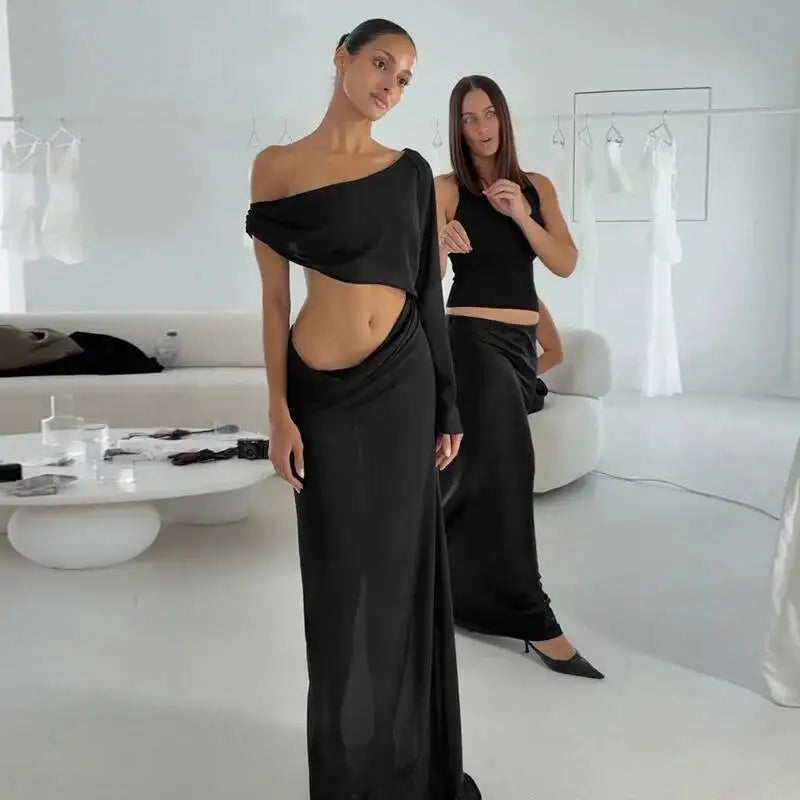 Off Shoulder Cutout Sexy Maxi Dress