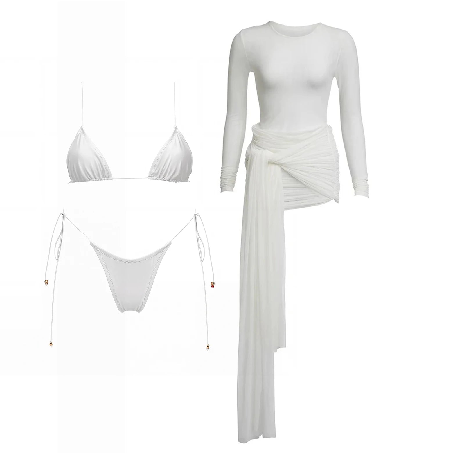 3Pcs Micro Bikini with Cover Up Women Swimsuit Sexy Bikinis Bandeau Biquini Female Swimwear Mesh Dress Bathing Suits Beachwear