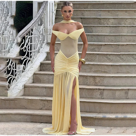 Off-shoulder Backless Maxi Dress