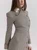 Ladies Contrast Mini Dress Elegant Lapel