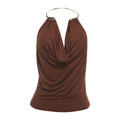 Kliou Sexy Fashion Tank Tops Woman 2026 New Style Metal Halter Swing Collar Backless Navel Exposed Hot Girls Classic Streetwear