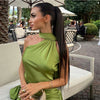 Elegant Satin Ribbons Halter Party Dress