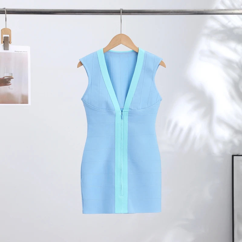 Sexy V-Neck Women's Dress Elastic Sleeveless Zippers Hip Package Lady Mini Dresses 2026 Summer Autumn Female Party Robe